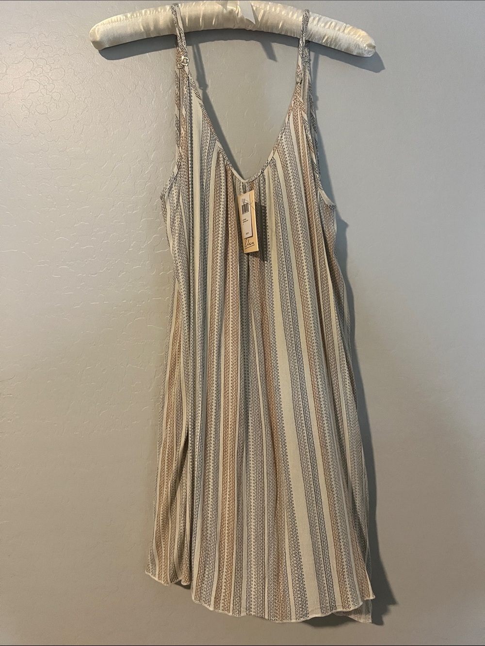 Elan Striped Midi Slip Dress in Cream, Beige & Light Gray